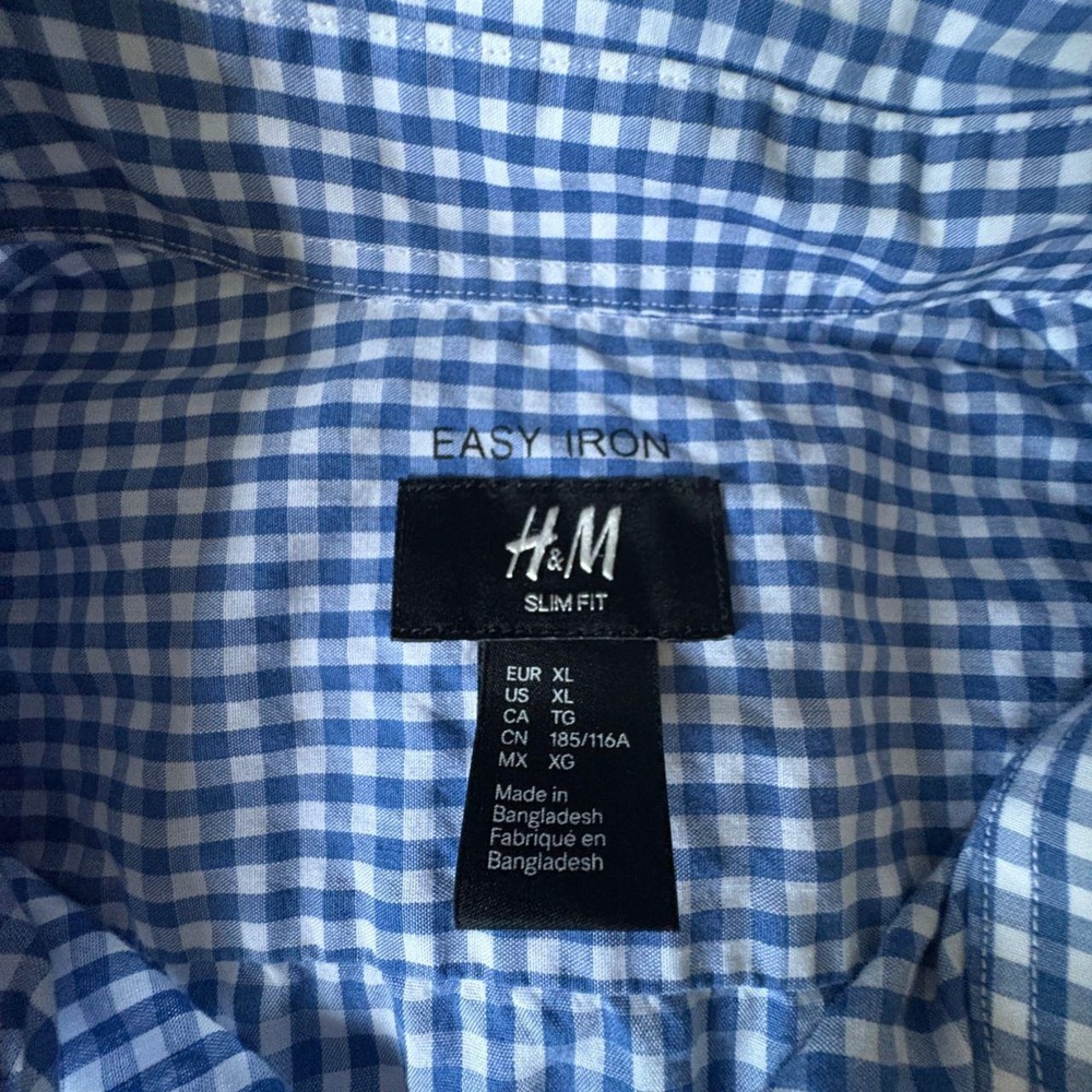 H&M Men's Size XL Easy Iron Slim Fit Long Sleeve Blue Print Button Down Shirt - Picture 6 of 6